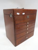 Antique Mahogany Field Dentistry box. Locks with key. Six Graduated drawers containing vintage Stanl
