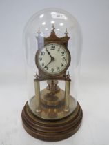 Gustav Becker Brass based Anniversary Clock under a Glass dome. Running order but no key present.