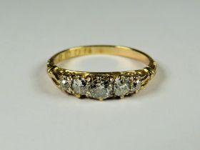 18ct Yellow Gold Ring set with Five Diamonds which come to approx 0.5pts. Finger size 'P' 2.7g