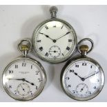 Two Chrome cased pocket watches with enamel faces, Crown wind, in working order (one has missing D r