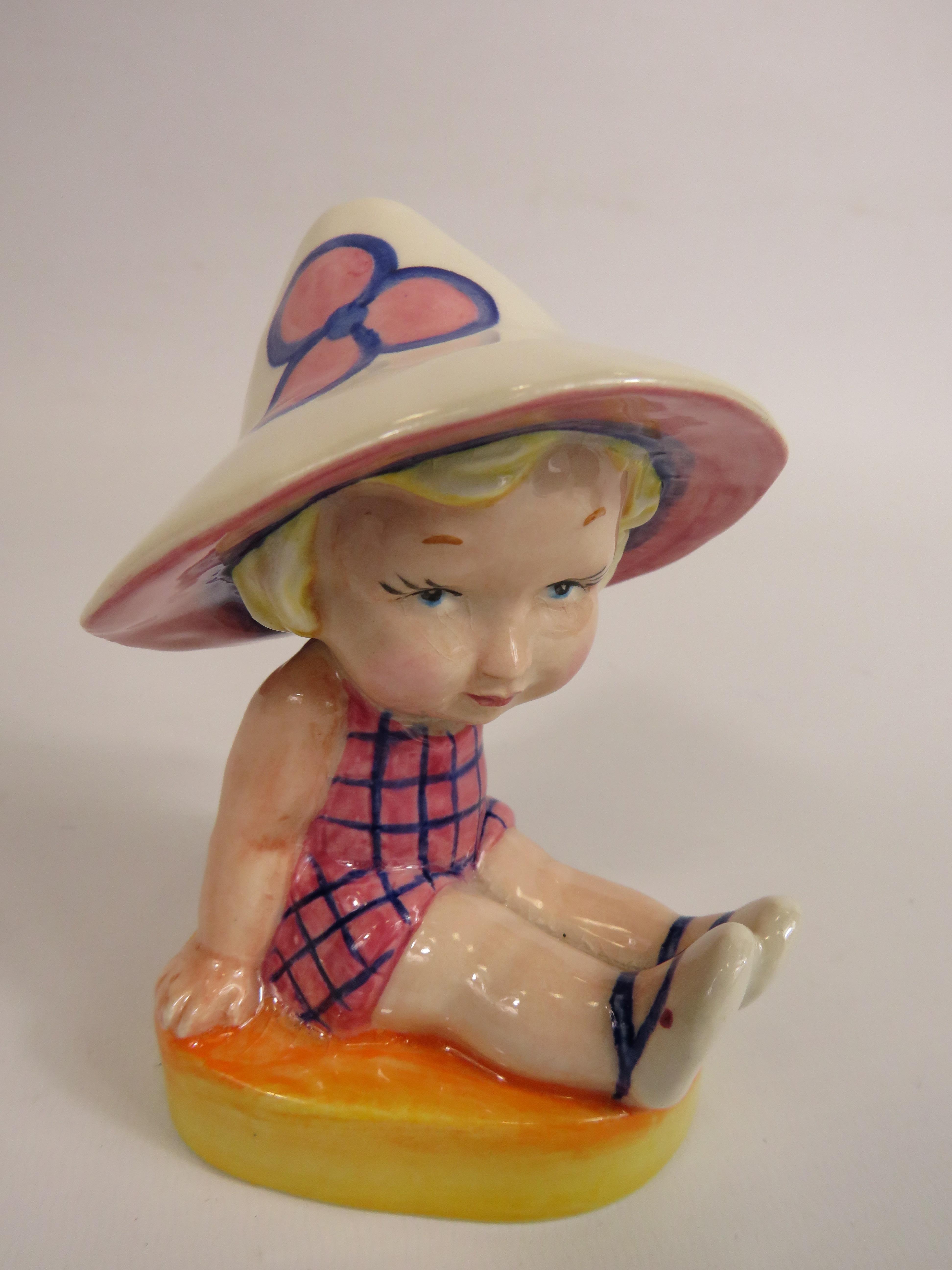 Lorna Bailey Art deco style figurine No 1 of 1, little girl seated wearing a sun hat. 13cm tall. - Image 4 of 7