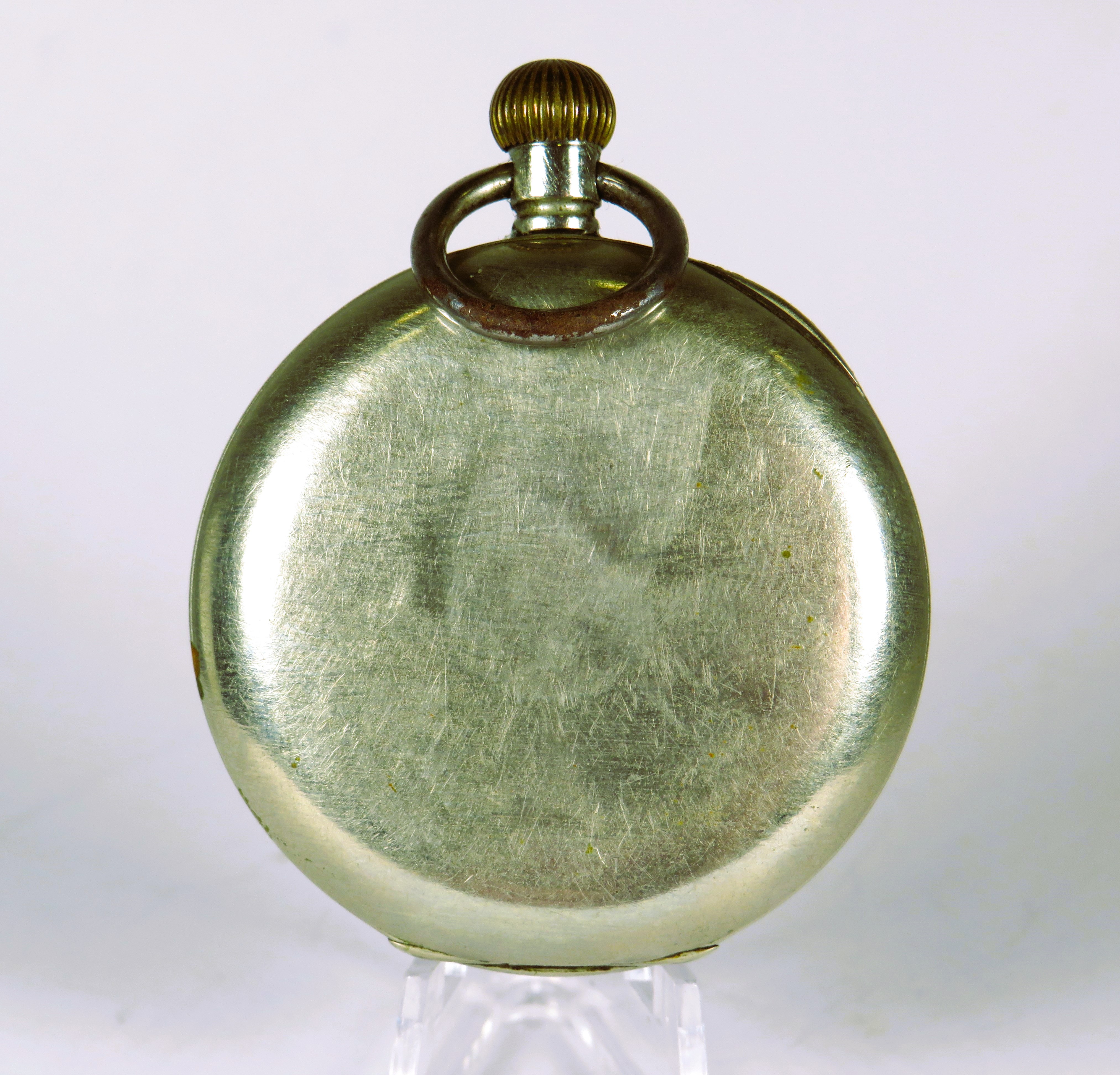 Vintage Omega Pocket watch in Steel case. Crown wind. Enamel face, gold hands with subidiary dial. R - Image 3 of 5