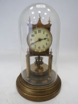 Gustav Becker Brass based Anniversary Clock under a Glass dome. Running order but no key present.