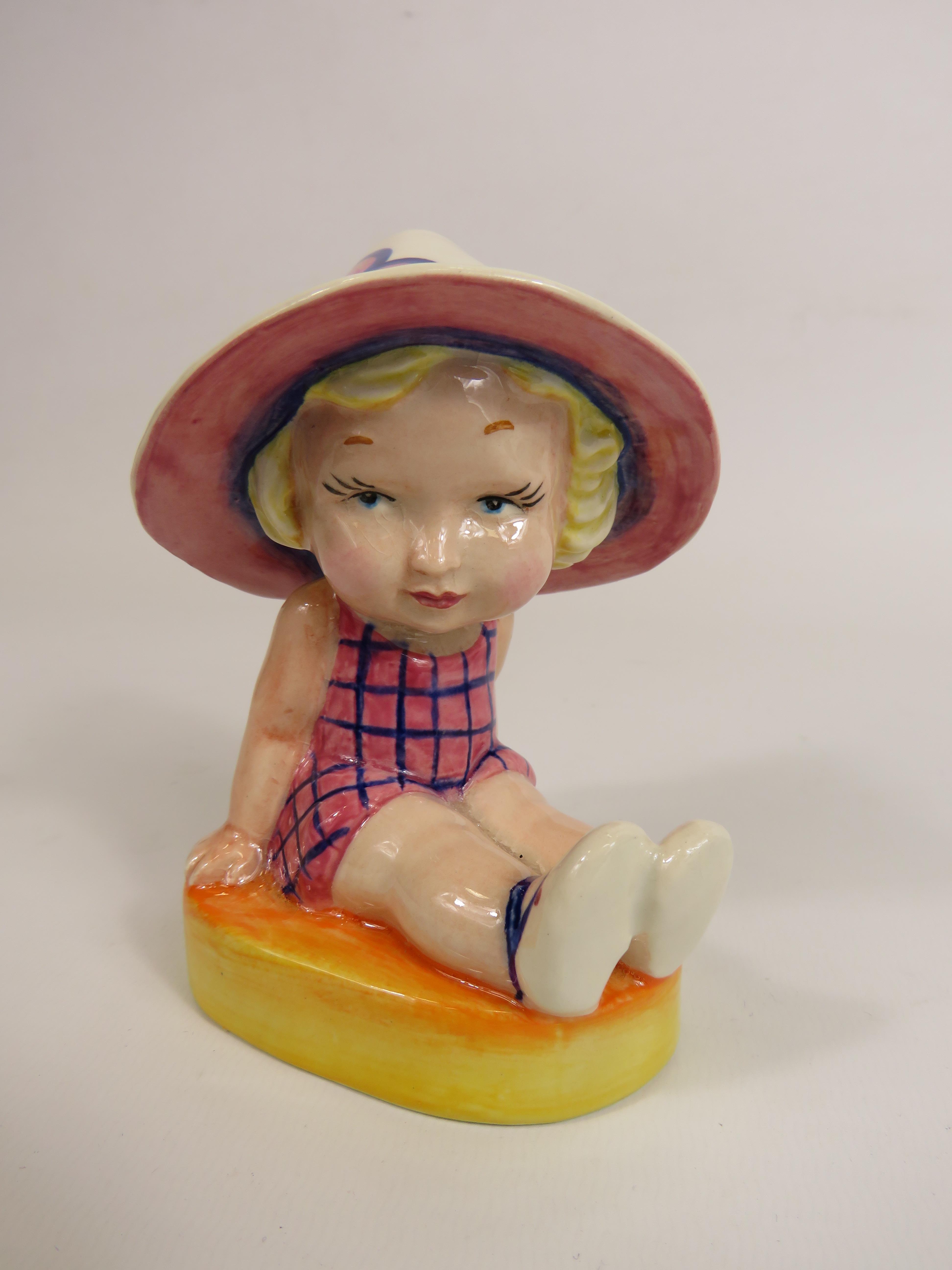 Lorna Bailey Art deco style figurine No 1 of 1, little girl seated wearing a sun hat. 13cm tall. - Image 2 of 7