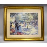 Large Gilt framed print of a Flower trader, street scene.  32 x 38 inches. See photos.   S2