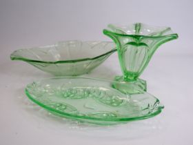 Three pieces of green art deco glass, Two pieces are uranium.