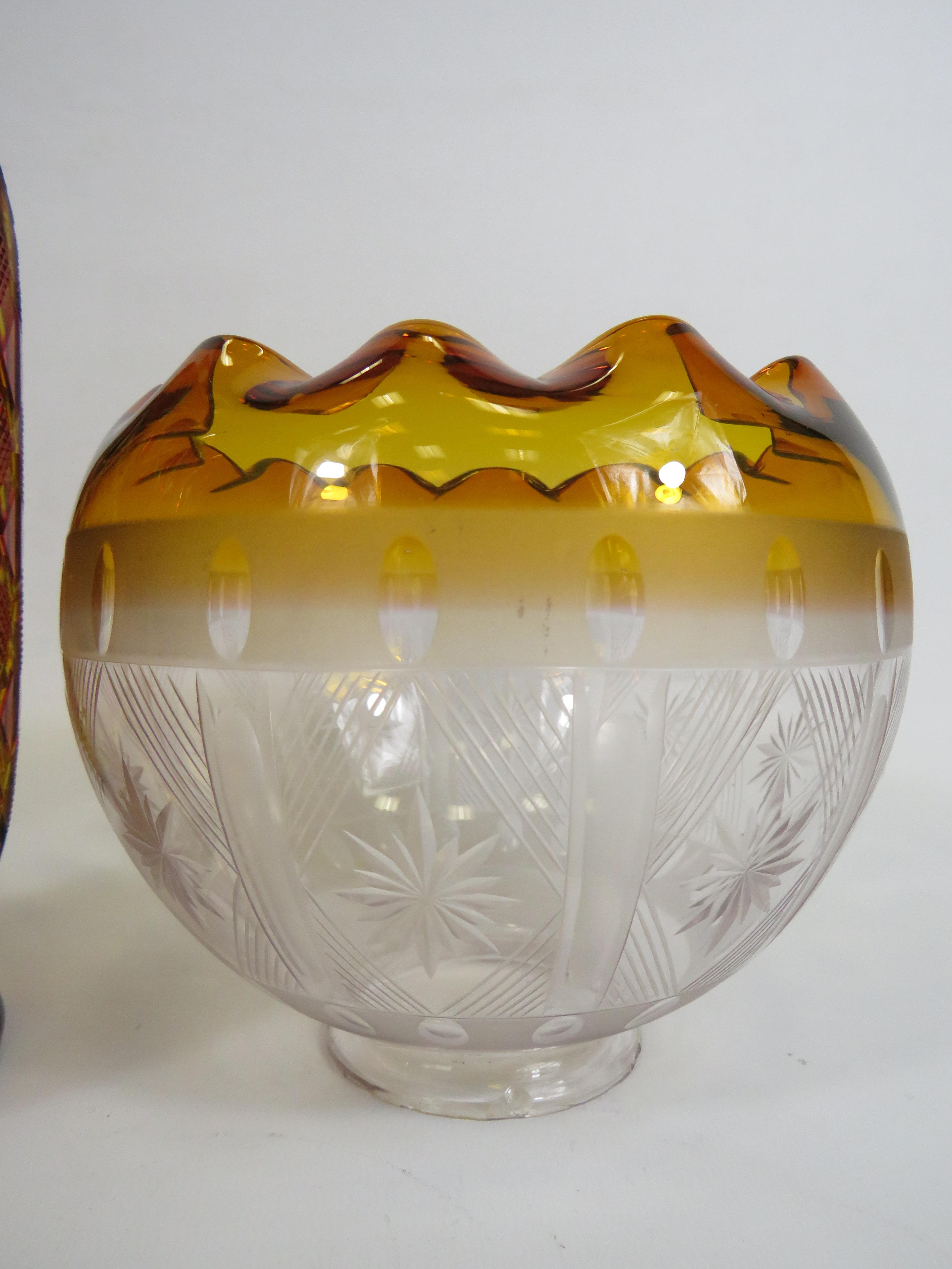 Ruby cut to amber Bohemian uranium glass vase, slight chips to the rim. The vase stands 24cm tall. - Image 4 of 4