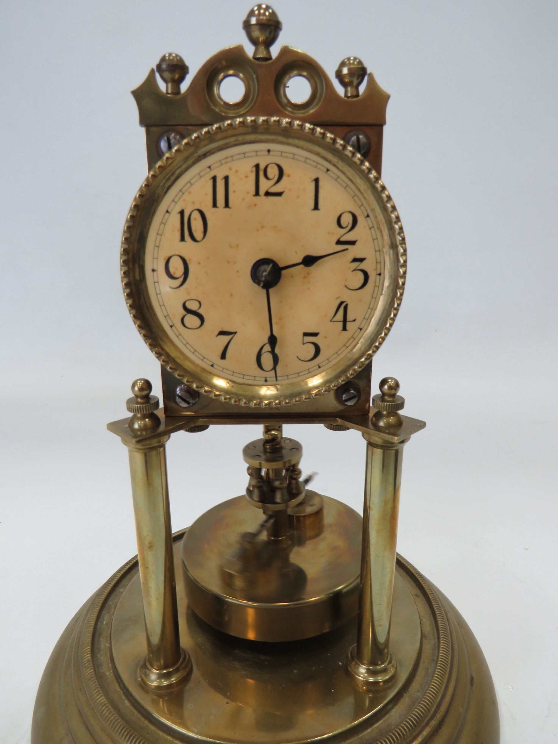 German Made Brass based Anniversary clock with enamel Dial. Sits under a Glass dome which measures - Image 5 of 5