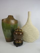 Large modern ceramic chinese vase , Cloisonne vase and a mid century style vase. The tallest