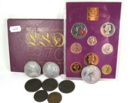 1970 Mint UK Coin set plus Victorian 1889 Crown, George IVth Crown 1891 together Marie Theresa restr