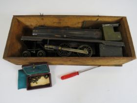 Bowmen O gauge live steam model no 234 Locomotive with wooden crate.