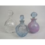 3 Glass scent bottles, Caithness etc. 13cm tall.