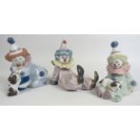 3 Small Lladro clown figurines, the tallest measures 13.5cm tall with boxes. (one does appear to