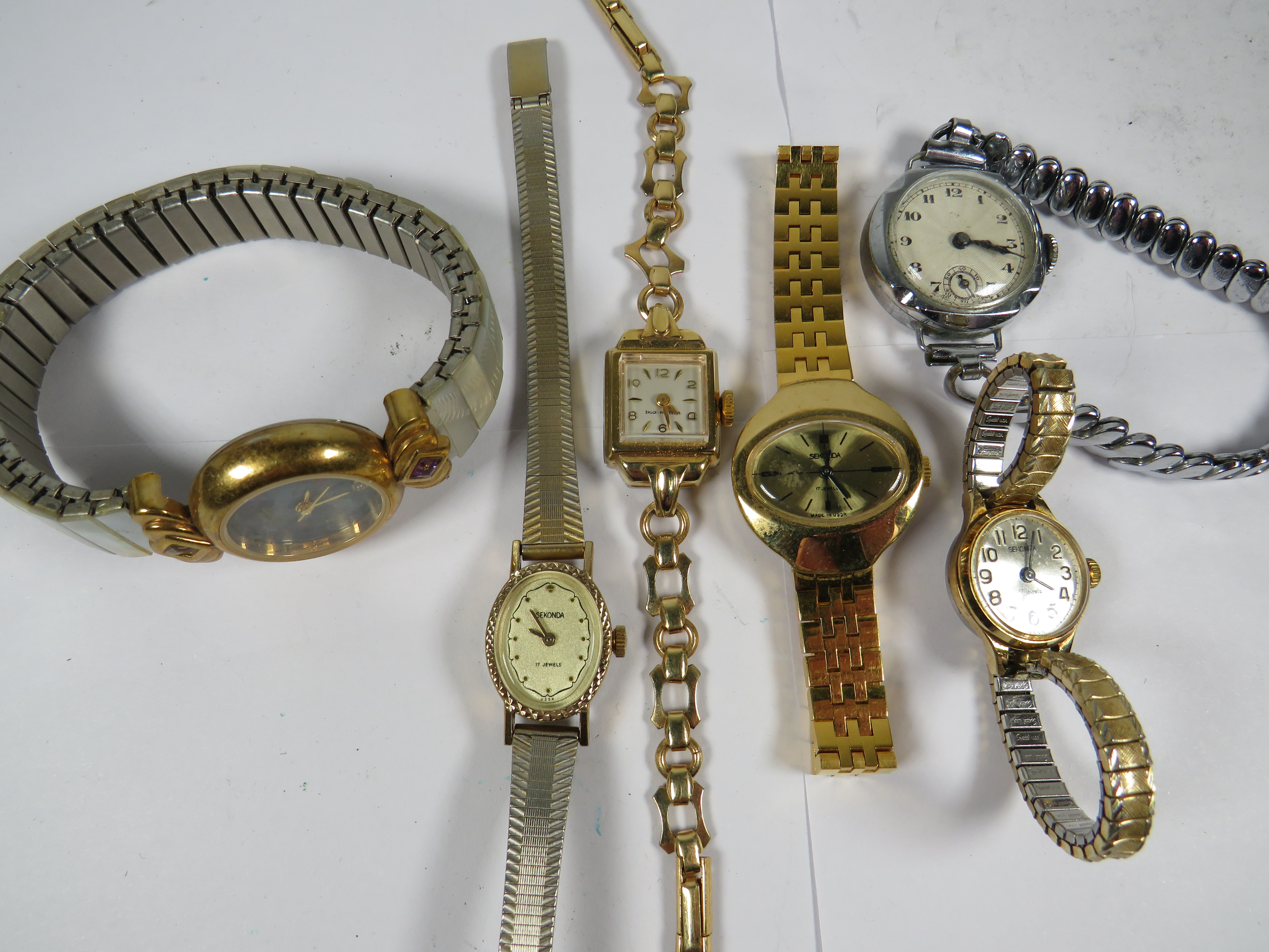 Selection of Ladies Mechanical wristwatches one which is rolled gold, all but one are working plus a