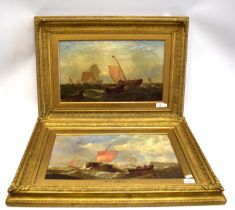 Pair of Victorian Oil on Canvas by W. C . Knell (William Calcot Knell 1830-1880) Fishermen Haulin