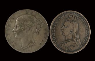 Two Victorian Coins. 1890 Victorian Crown plus a 1844 Victorian Young Head Silver Crown.