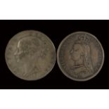 Two Victorian Coins.   1890 Victorian Crown plus a 1844 Victorian Young Head Silver Crown. 