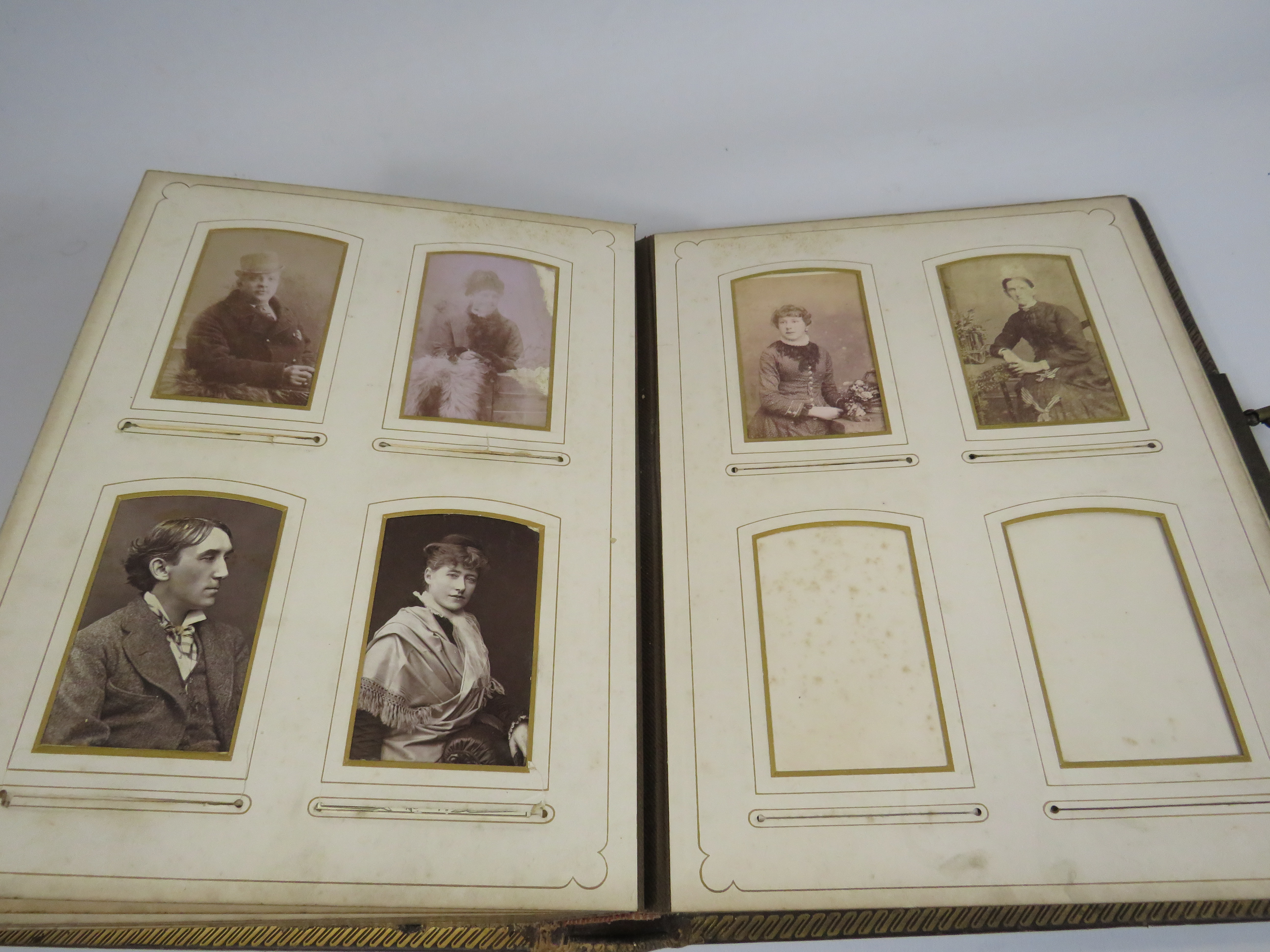 Antique leather photo album and a selection of antique photos, - Image 10 of 12