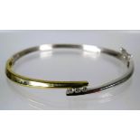 9ct Yellow & White Gold Bangle Bracelet set with a Trio of 2.5 mm Diamonds  (0.15pts)   Total Weight