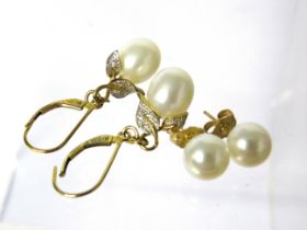 Two Pairs of 9ct Mount, Pearl earrings. See photos.