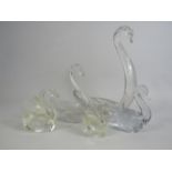 Selection of various crystal glass swan bowls and figurines, the tallest measures 25cm tall.