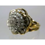 9ct Yellow Gold set with Multi Diamond Cluster.  Finger size 'P'   4.7g   