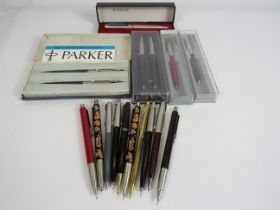 Selection of Parker ballpoint pens and pencils, some with boxes.