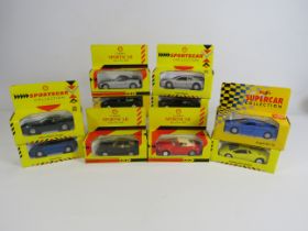 10 Boxed Maisto and Shell diecast sports cars.