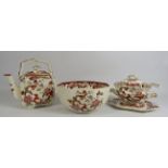 Masons Ironstone Red Mandalay Fruit bowl, large teapot and saucer tureen with ladel.