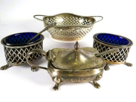 Selection of Silver Tableware. Chester and Birmingham Hallmarks . Bristol Blue Glass Liners. Total