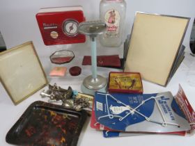 Mixed lot to include large glass sweet jar, old tins, see photos.