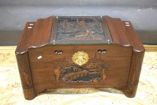 Small Oak and Camphorwood with oriental scenes. See photos. S2