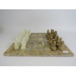 Onyx and stone chess set and board. Board measures 30cm by 30cm.