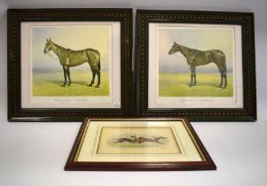 Three framed horse prints. Largest 16 x 17 inches. See photos. S2