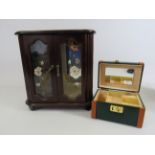 Wooden jewellery cabinet 11" tall, 10.5" wide and 6" deep. Plus a travel jewellery case.