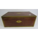 Large Antique wooden writing box with brass inlay, twin handles 17 3/4" long 10.5" deep and 7"