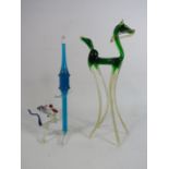 Two large art glass figures filled with liquid, the tallest stands 29cm.