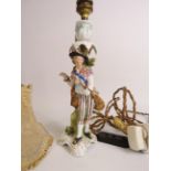 A antique Dresden figural lamp base, would require a wiring update and figure does have damage.