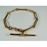 9ct Yellow Gold, Excellent Quality 8 inch Watch chain/Bracelet with tee bar .   12.9g