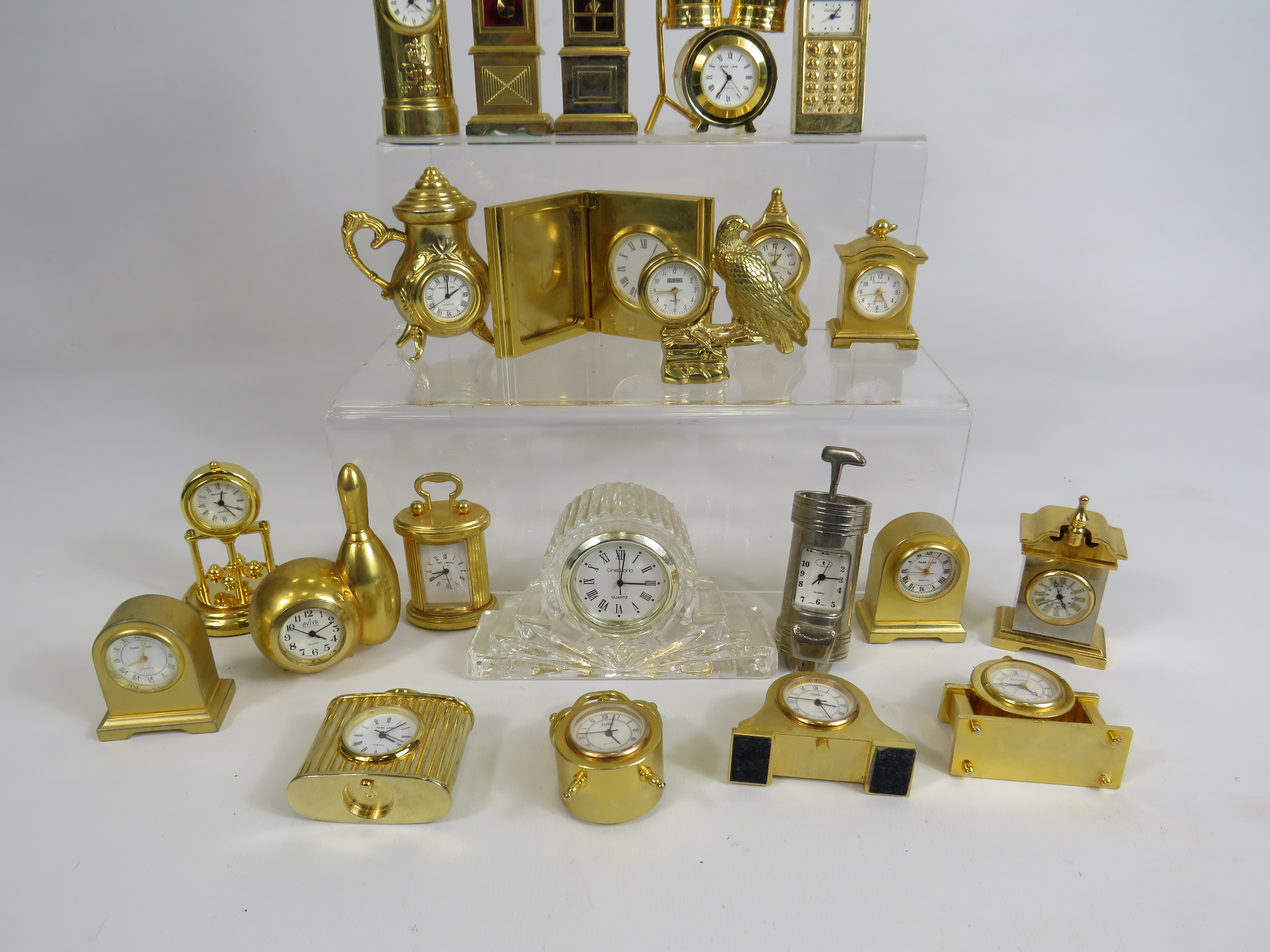 Large selection of miniature brass novelty clocks etc. - Image 2 of 3