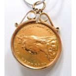 1892 Queen Victoria Full Sovereign set in a 9ct Yellow Gold Pendant mount.  Total weight  9.5g