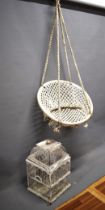 Wooden Shabby Chic decorative Birdcage plus a Hanging rope swing seat. See photos.