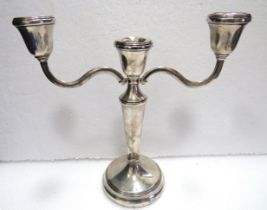 Hallmarked Silver Three Branch weighted candlestick which measures approx 8.5 inches tall. See pho