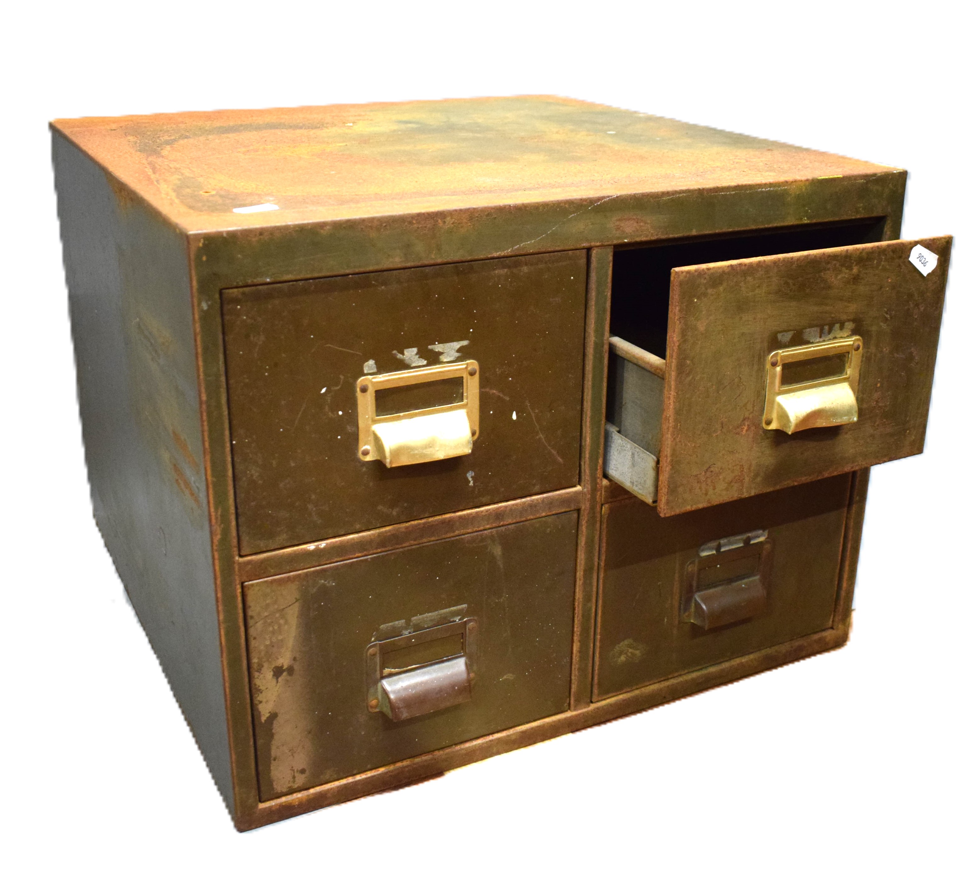 Metal Bank of Four filing drawers of Industrial style H:15 x W:20 x D:20 inches. See photos. 