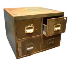 Metal Bank of Four filing drawers of Industrial style H:15 x W:20 x D:20 inches. See photos.