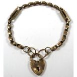 Chunky 9ct Gypsy Link Bracelet with heart shaped padlock clasp with safety chain.  Total weight 9.9g