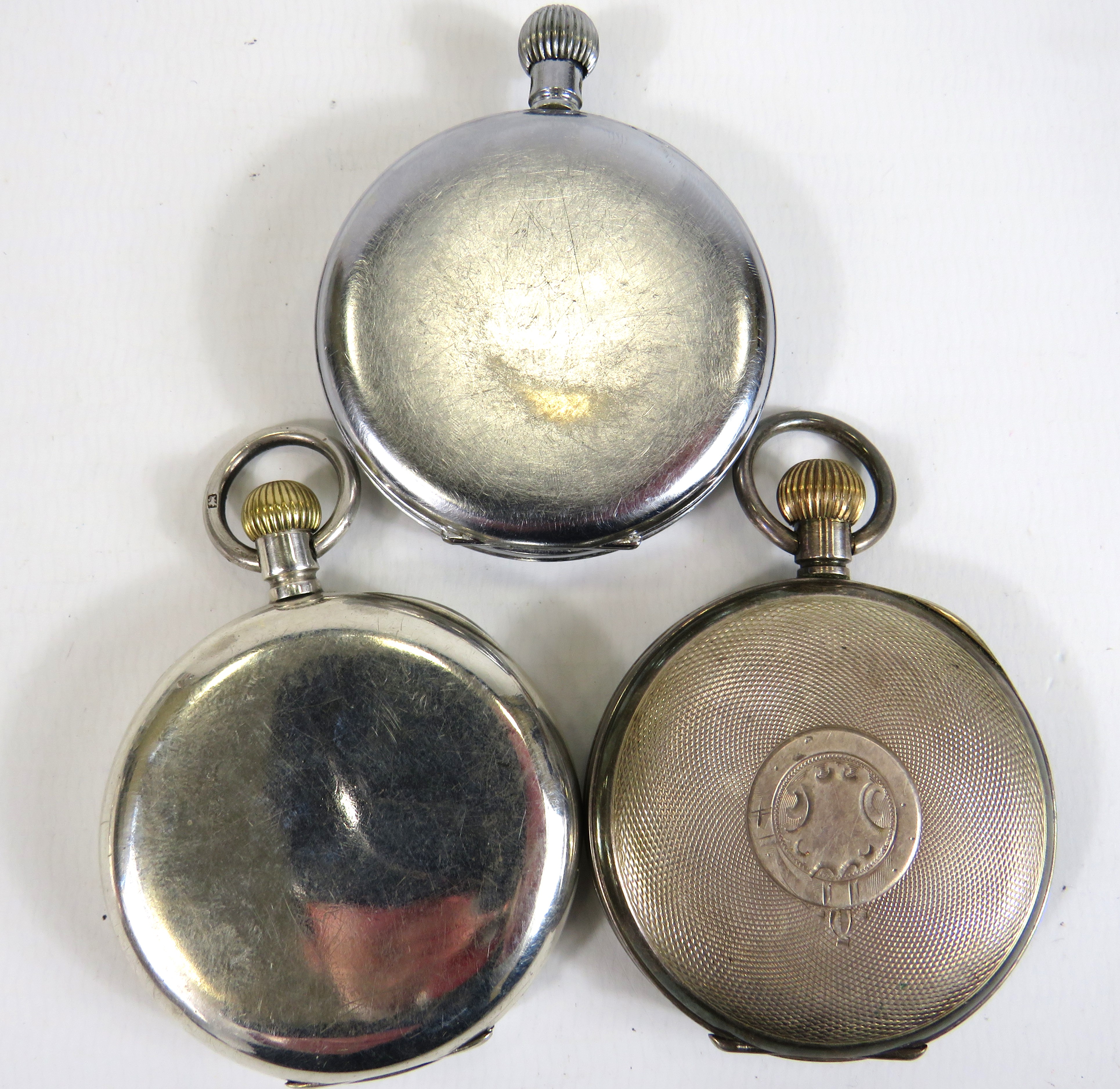 Two Chrome cased pocket watches with enamel faces, Crown wind, in working order (one has missing D r - Image 2 of 2