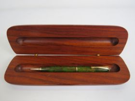 Vintage Parker Moderne green and gold pencil with wooden case.