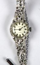 Ladies Accurist 21 Jewel Swiss made watch with Silver marcasite strap and bezel, Stainless Steel bac