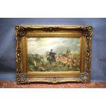 Large Framed oil on Canvas 'The last stand of the Imperial Guards at Waterloo' in ornate Gil